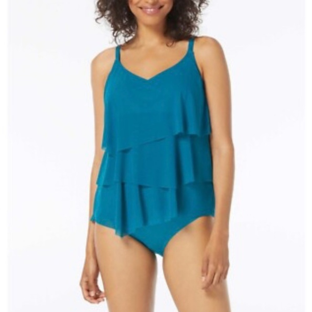 Coco Reef Flourish Bra Sized Tankini Tier Mesh Underwire Tankini Top 36C New